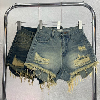  BM18 Quần Short Jean Nữ Cao Cấp  Rách Tua Rua Xước  Lộ Túi Trước và Sau  Lưng Cao  Vải Nhập QC  Màu Xanh Bụi Vàng 