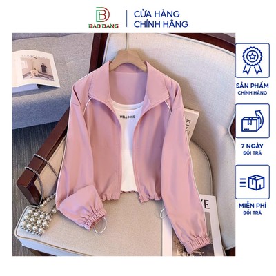 Áo khoác gió nữ dáng ngắn kiểu croptop vải dù 2 lớp dày dặn phối viền sọc tay Bảo Đăng.