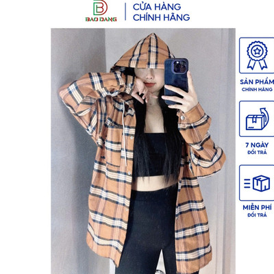Áo khoác sơ mi cúc bấm vải caro nỉ thân áo 1 lớp nón 2 lớp mỏng nhẹ from dài sọc che nắng cách nhiệt tốt mẫu  Bảo Đăng.