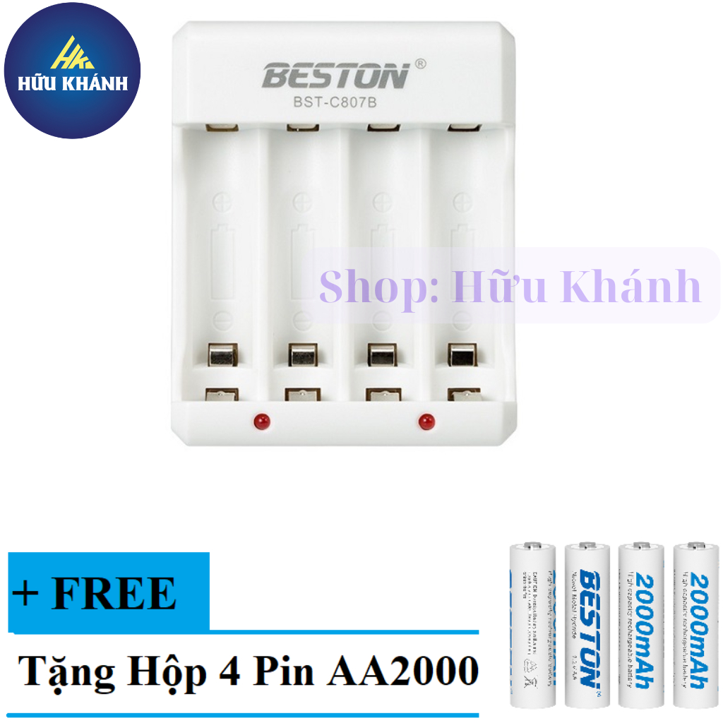 [ Hàng Chính Hãng ] Bộ sạc pin tiểu BST-C807B đa năng AA, AAA tặng hộp 4 viên pin AA2000 BESTON