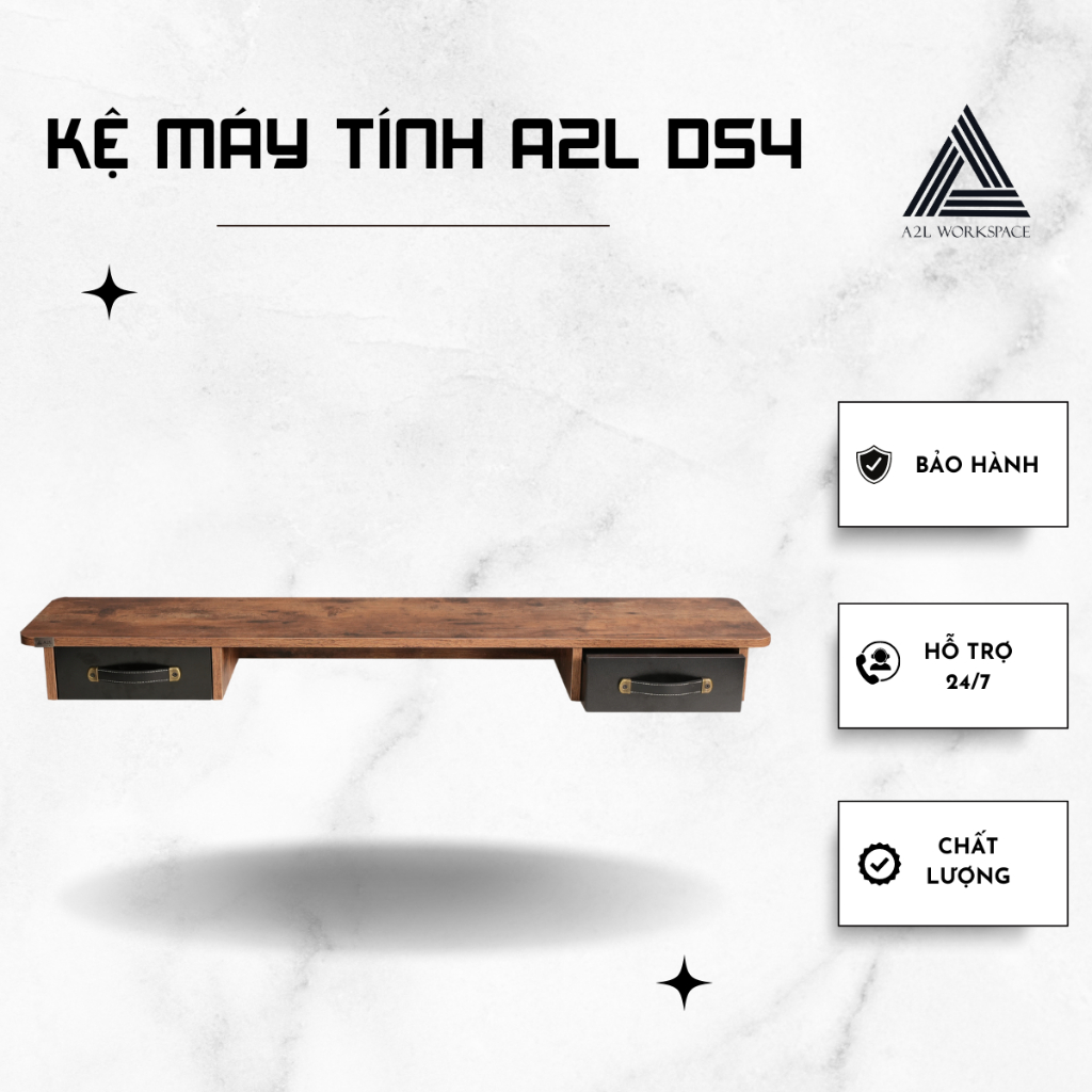 Kệ Để Bàn Máy Tính Bằng Melamine A2L DS4 2 Hộc Có Tay Nắm Da - Sang trong A2L