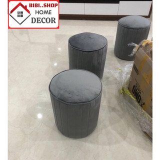 Đôn tròn sofa nỉ nhung cao cấp, Ghế trang điểm hình tròn bọc đệm nỉ nhung siêu êm