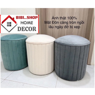 Đôn tròn sofa nỉ nhung cao cấp, Ghế trang điểm hình tròn bọc đệm nỉ nhung siêu êm