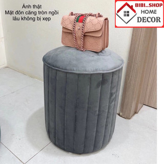 Đôn tròn sofa nỉ nhung cao cấp, Ghế trang điểm hình tròn bọc đệm nỉ nhung siêu êm