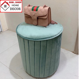 Đôn tròn sofa nỉ nhung cao cấp, Ghế trang điểm hình tròn bọc đệm nỉ nhung siêu êm