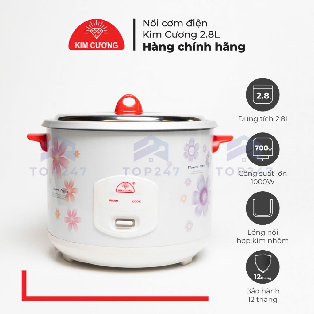 Nồi Cơm Điện Kim Cương 2.8L ĐỦ KÍCH CỠ Nắp Rời - Hàng Chính Hãng (Bảo Hành 12 Tháng)