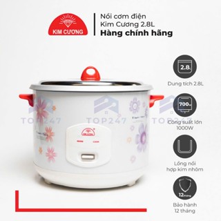 Nồi Cơm Điện Kim Cương 2.8L ĐỦ KÍCH CỠ Nắp Rời - Hàng Chính Hãng (Bảo Hành 12 Tháng)