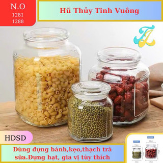 Hũ Thuỷ Tinh Vuông Nắp Cao Cấp Nắp Thuỷ Tinh 750ML 1000ML 2000ML,HU THUY TINH