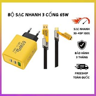 bộ củ cáp sạc nhanh PD 20W - 65W 1 cổng QC4.0 USB và 2 cổng PD Type C cáp 4in1 20W sạc siêu nhanh chống đứt
