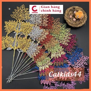  Cành lá Dẻ quạt 5 lá phủ nhũ kim tuyến làm oản làm tháp bánh tháp nước tài lộc giỏ quà Tết TT04 