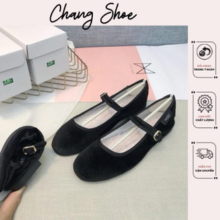  Sẵn  Grove Ballet Flat - Giày bệt mũi tròn nhung đen trơn quai ngang mới nhất K009 