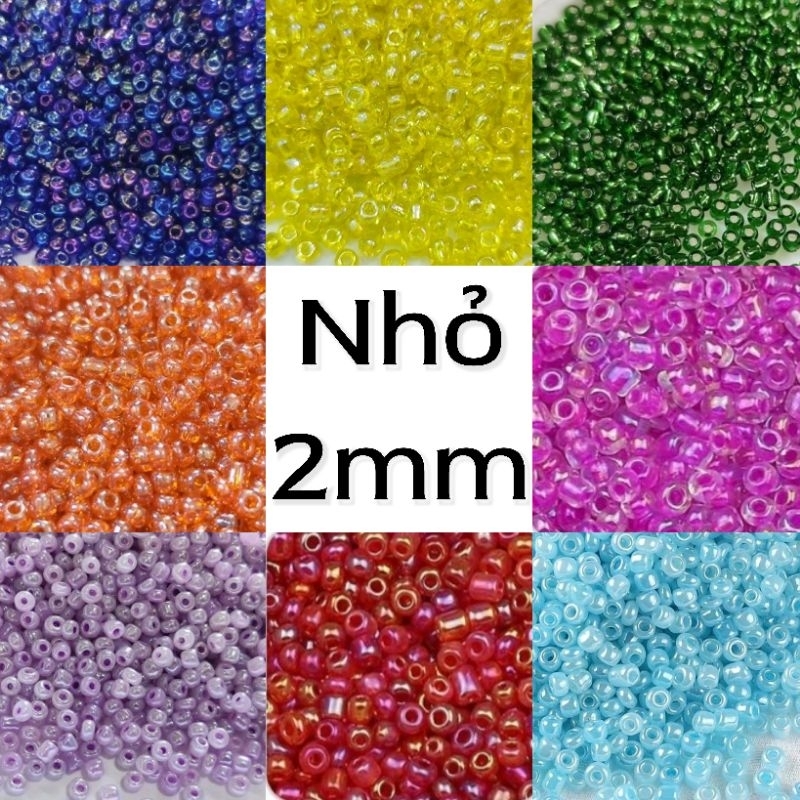 (bảng màu 1 ) 100g Hạt cườm thủy tinh 2mm đính trang phục diy handmade