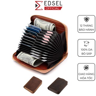 Ví nam nữ cầm tay bỏ túi mini nhỏ gọn nhiều ngăn EDSEL đựng thẻ atm, tiền da bò sáp thật màu nâu, coffee
