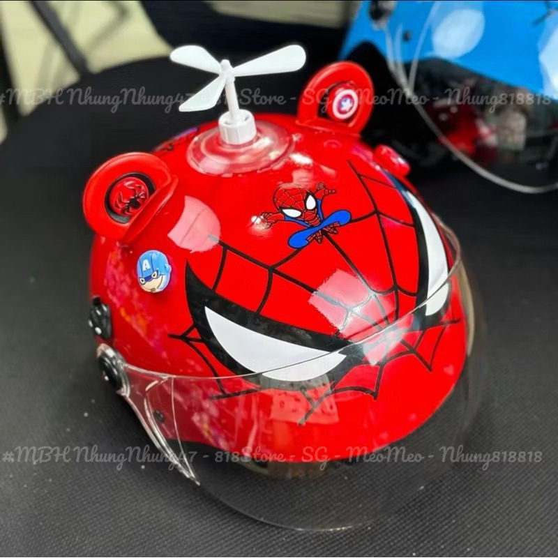 Mũ bảo hiểm trẻ em có kính chắn gió cao cấp in stick labubu cinnamon kuromi người nhện gấu dâu Loại 