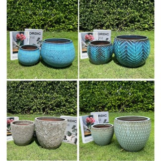 Chậu gốm sứ xuất khẩu men tone Xanh - Chậu trồng cây kiểng