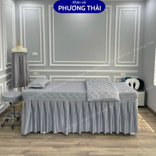 Bộ ga giường spa trần bông (gối có ruột), drap giường spa, nối mi, phun xăm cotton cao cấp mát mềm