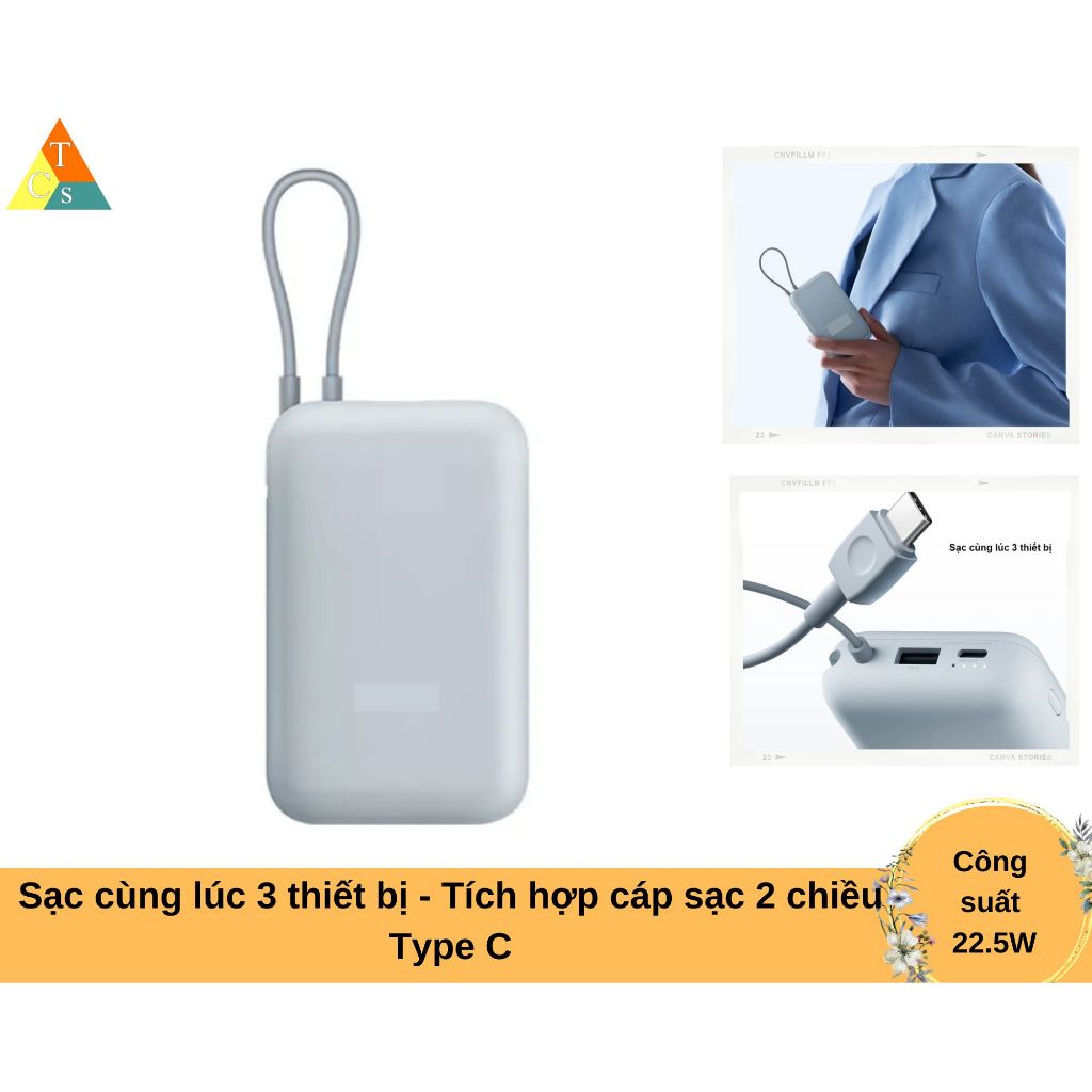 Pin sạc dự phòng Xiaomi 10000mAh 22.5W Pocket P15ZM
