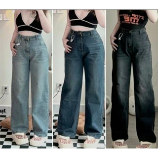  Quần Jean Ống Rộng Bigsize Nữ 53-90kg Màu Basic Trơn Lưng Cao Không Giãn Dài 103cm 