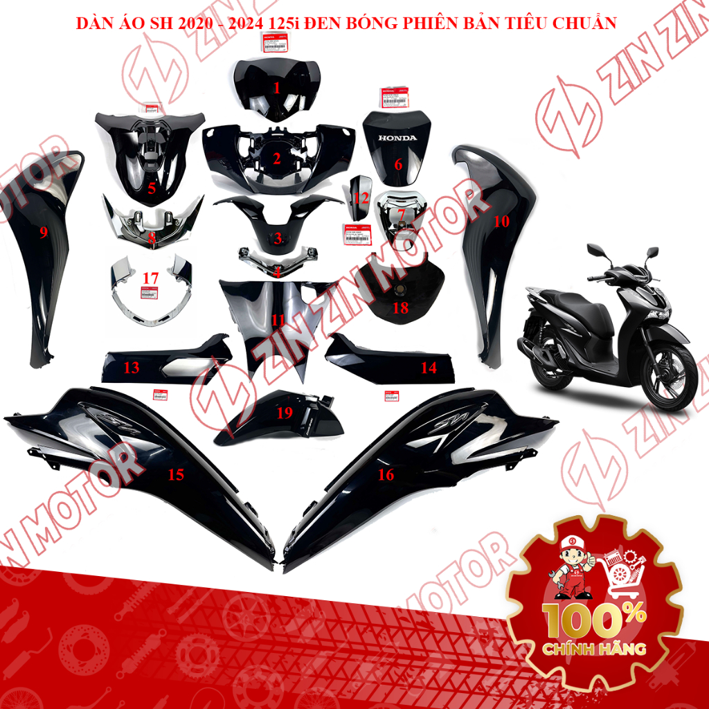 Dàn Áo SH 125i 2020 2021 2022, SH125i 2023 Đen Bóng Phiên Bản Tiêu Chuẩn Chính Hãng - ZZM