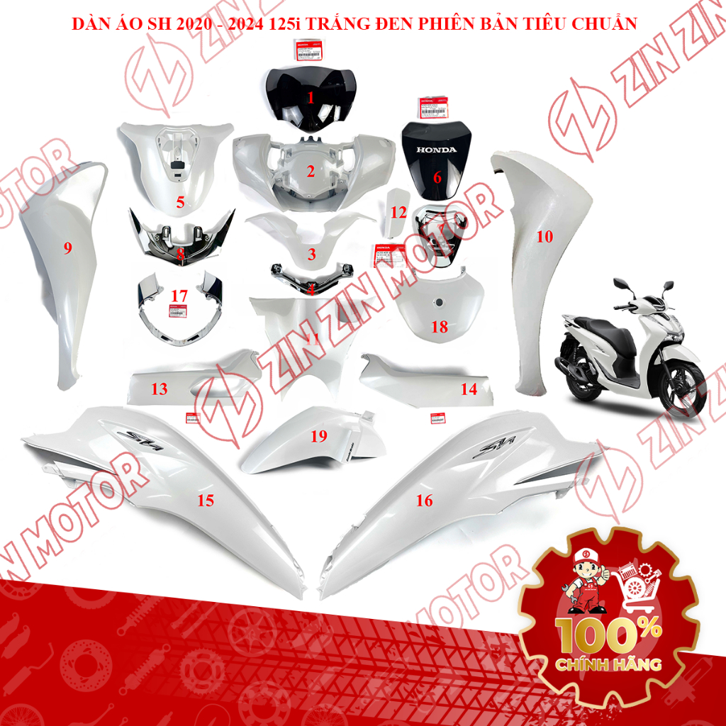Dàn Áo SH 125i 2020 2021 2022, SH125i 2023 Trắng Đen Phiên Bản Tiêu Chuẩn Chính Hãng - ZZM