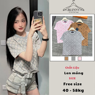 Áo len nữ mongtoghi cộc tay cổ tròn họa tiết Lv MUNNY CLOTHING áo cộc tay mềm mịn phối nhiều đồ 289
