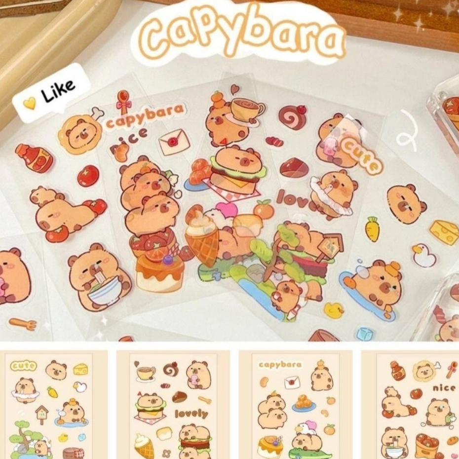 1 Miếng Sticker Capybara Chống Nước Trong Suốt Miếng Dán Hoạt Hình Dễ Thương Hình Dán Cute 8x10cm