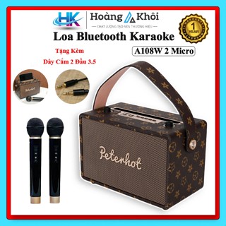 Loa Karaoke Bluetooth Peterhot A108W - Kèm 2 Micro Không Dây, Thiết Kế Sang Trọng, Bass cực Mạnh Mẽ