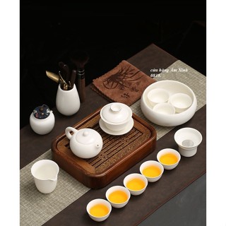 Bộ ấm chén pha trà đạo sứ Bạch Định Thấu Quang