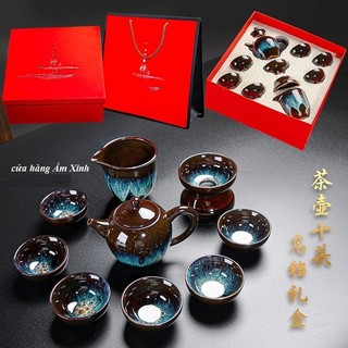 Bộ ấm chén pha trà đạo men thiên mục Lông thỏ
