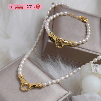 Bộ Trang Sức Ngọc Trai Gạo 5ly Đính Charm Bàn Tay Vàng Nhỏ - Ngọc Trai Trường Thịnh