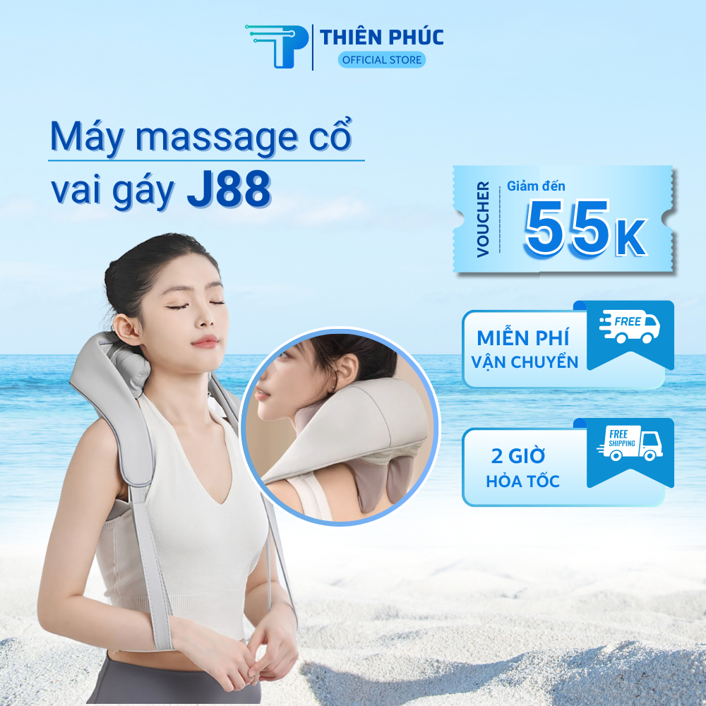 Máy massage cổ vai gáy J88 với 6 đầu massage, mát xa cơ học chườm ấm giúp giảm đau Thiên Phúc Tâm