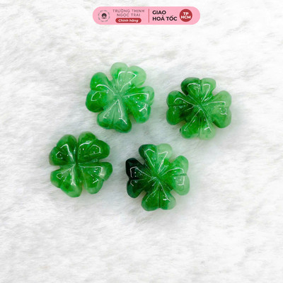 Charm Ngọc Phỉ Thuý Sơn Thủy Hình Cỏ Bốn Lá Xỏ Ngang 18mm - Ngọc Trai Trường Thịnh