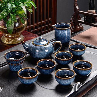 Bộ ấm chén pha trà men thiên mục Lông thỏ hỏa biến