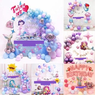 Set Bóng Sinh Nhật Tiên Cá Backdrop Mẫu Mới Siêu Hot Cho Bé Gái Sinh Nhật Thêm Lung Linh