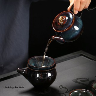 Bộ ấm chén men Thiên Mục Lông Thỏ Hỏa Biến