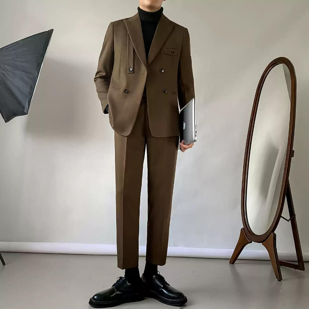 Blazer, Bộ Vest Nam KAI Store Áo Blazer,Áo Vest Nam Có Dây Đai Vạc Xẻ Hông Với 2 Màu Đen Nâu BL03