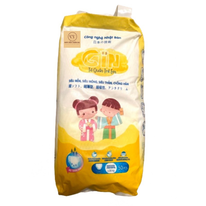 Bỉm tã quần Gin size 5XL 50 miếng ( cho bé >= 27kg)