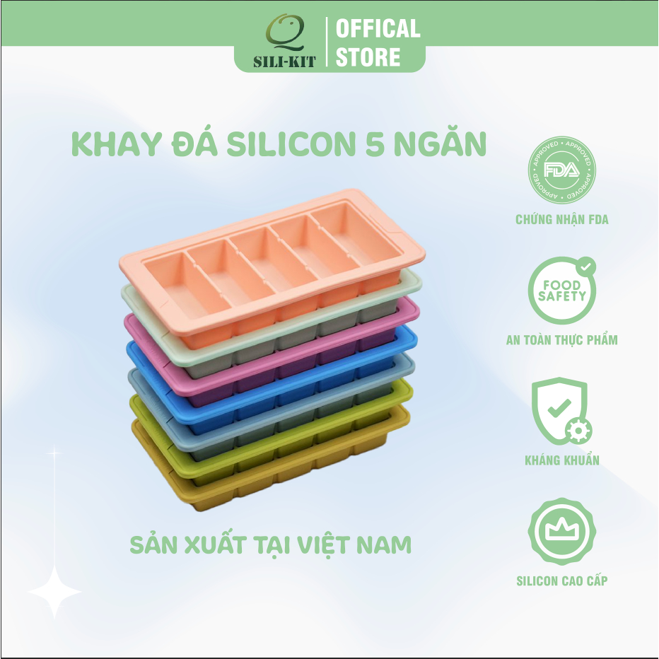 Khay Đá Silicon Cao Cấp 5 Ngăn Cỡ Lớn Silikit, Khuôn Làm Kem, Khuôn Làm Thạch Cao Cấp Có Độ Bền Cao