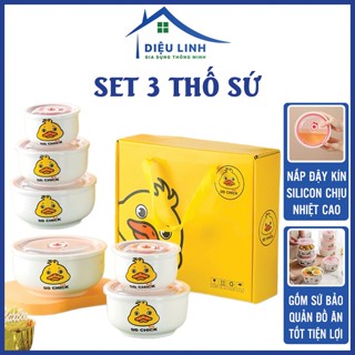  Tô sứ Chén Sứ Bộ 3 Thố Sứ Có Nắp Hút Chân Không Silicon Bảo Vệ Sinh Cho Thực Phẩm Dieulinhshop 