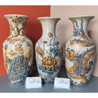 Lọ cắm hoa bàn thờ, Đôi lọ hoa thờ, Lọ lộc bình, lọ cắm hoa bàn thờ men rạn Bát Tràng