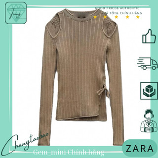 Auth Zara Áo kiểu khoét vai tay dài ôm size s nữ