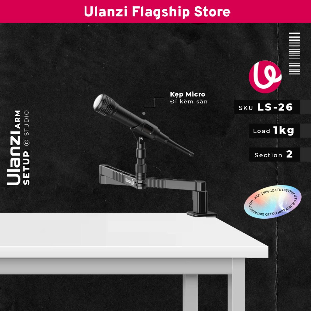 Ulanzi LS26 - Tay ARM Low Kẹp MicroPhone thông minh thiết kế gấp gọn