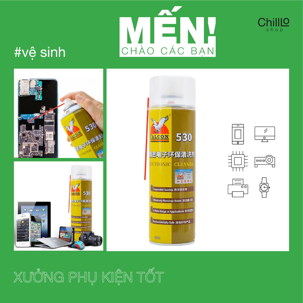 Chai Falcon 530 Electronic Cleaner 550ml Vệ Sinh Màn Hình Linh Kiện Điện Thoại, Máy Tính, Camera