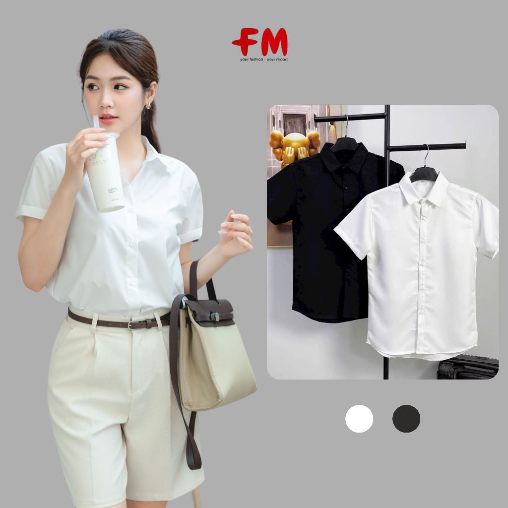 Áo sơ mi công sở FMSTYLE nữ tay ngắn cổ bẻ trơn kiểu dáng thanh lịch chuẩn style Hàn Quốc 25060054