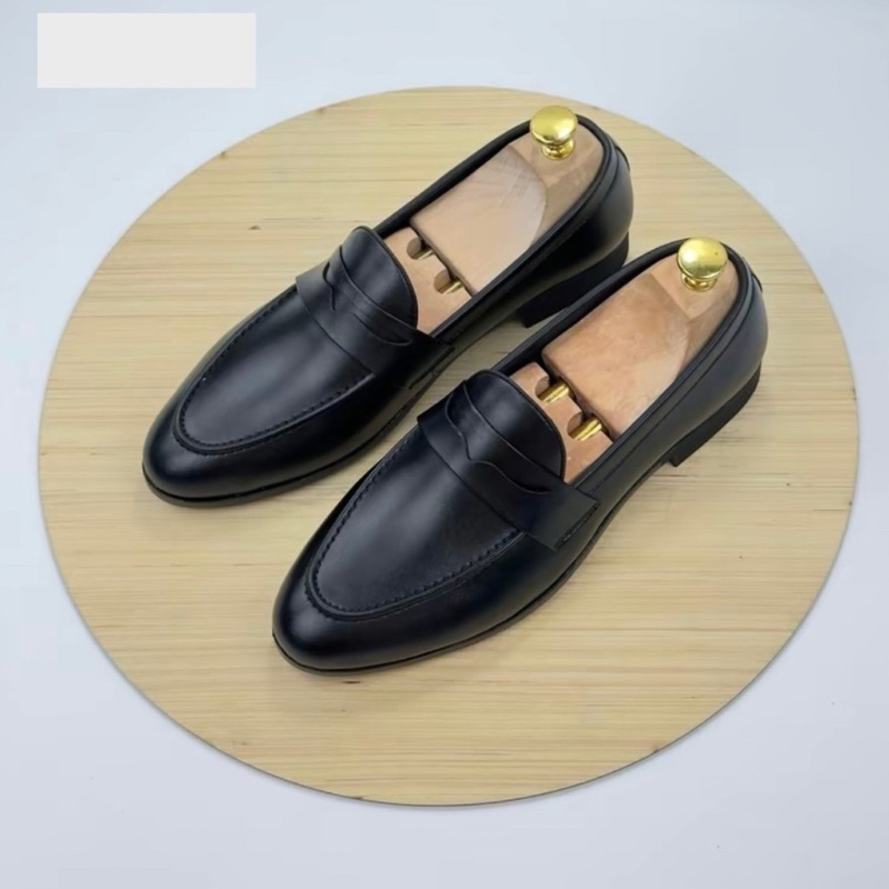 {ĐẾ KHÂU } Giày Lười Nam Da Bò Cao Cấp 🎁 Giày Da Nam Công Sở Băng Đục Đen Trơn💥 Bảo Hành Nổ Da 12 Thang