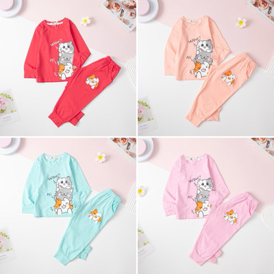 Bô Thu Đông Cotton Cho Bé Gái In Mèo Wow Dễ Thương