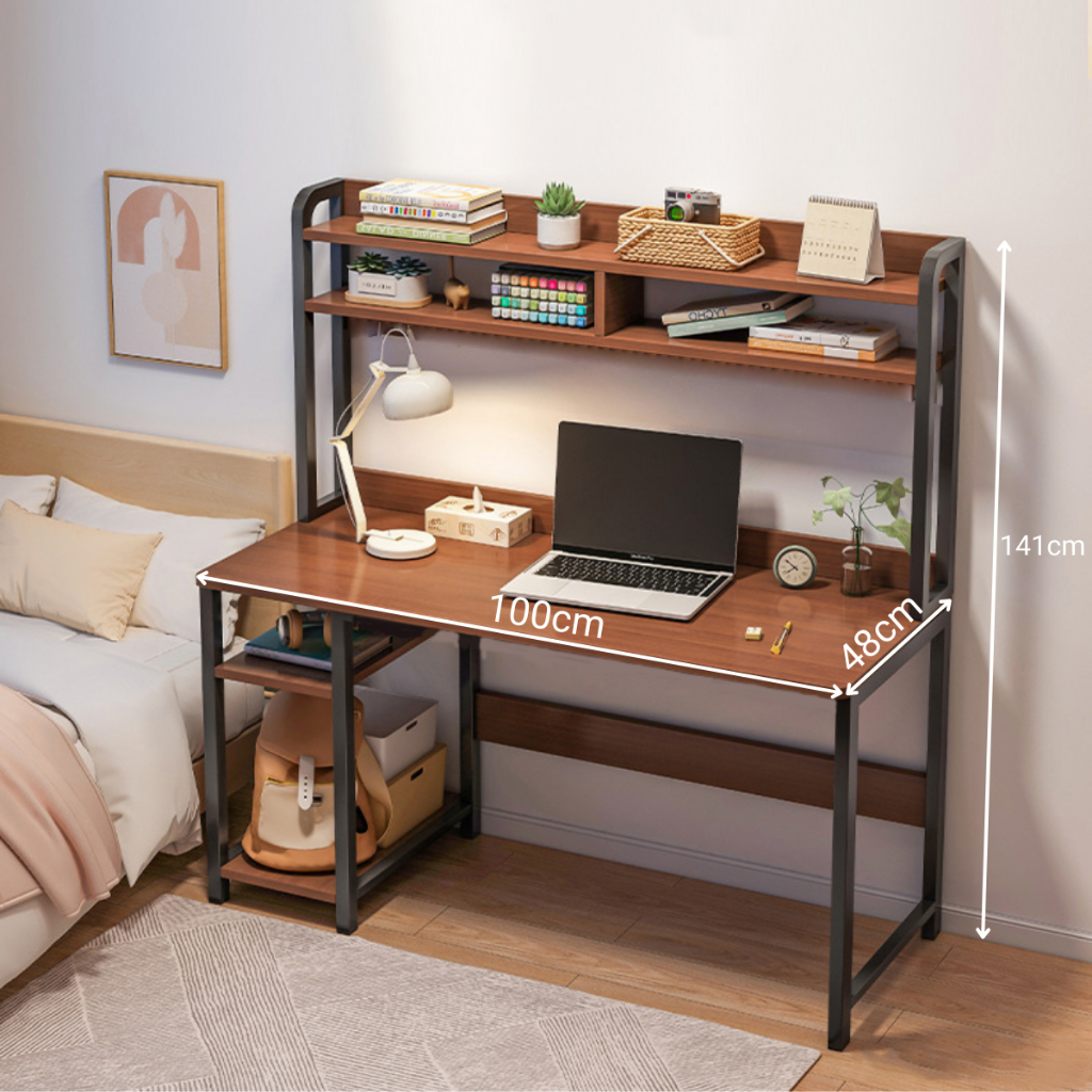 Bàn học kèm giá sách khung sắt mặt gỗ MDF dễ lau chùi, bàn làm việc liền kệ 2 tầng thiết kế phong cách hiện đại | BigBuy360 - bigbuy360.vn