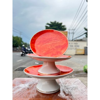 Đĩa sứ thờ sứ đá hoa cương 3 cỡ - ĐỎ ( đĩa sứ)