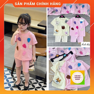 (Sale+Tặng Quà) Set Đồ Bé Gái Hàng VNXK Siêu Xinh-Bộ Áo Thun Cotton Ngắn Tay Hoạ Tiết Đắp Nổi Phối Quần Legging Tăm Ngố