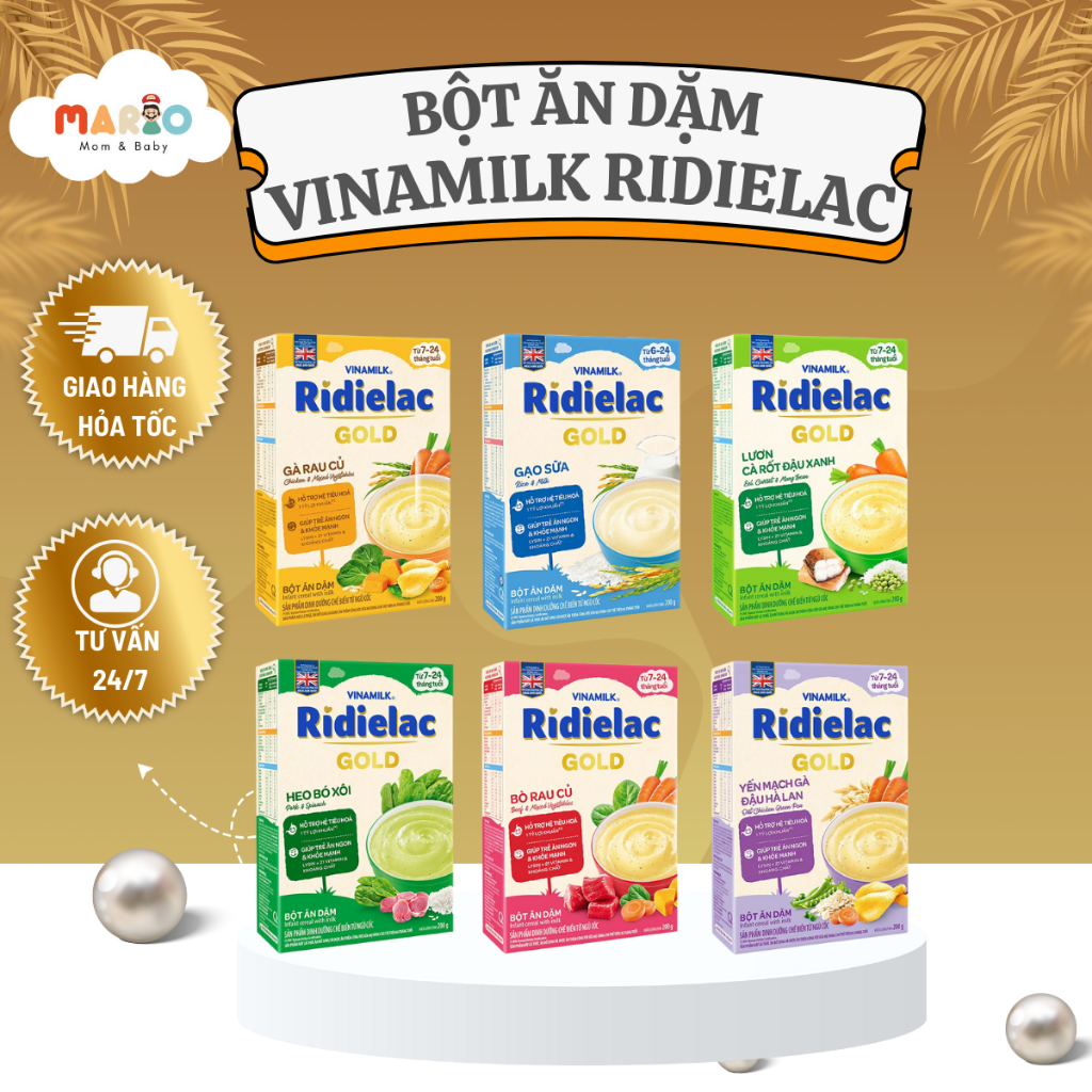 Bột Ăn Dặm Vinamilk Ridielac Gold cho bé từ 6 tháng [Đủ Các Vị Hộp 200g]